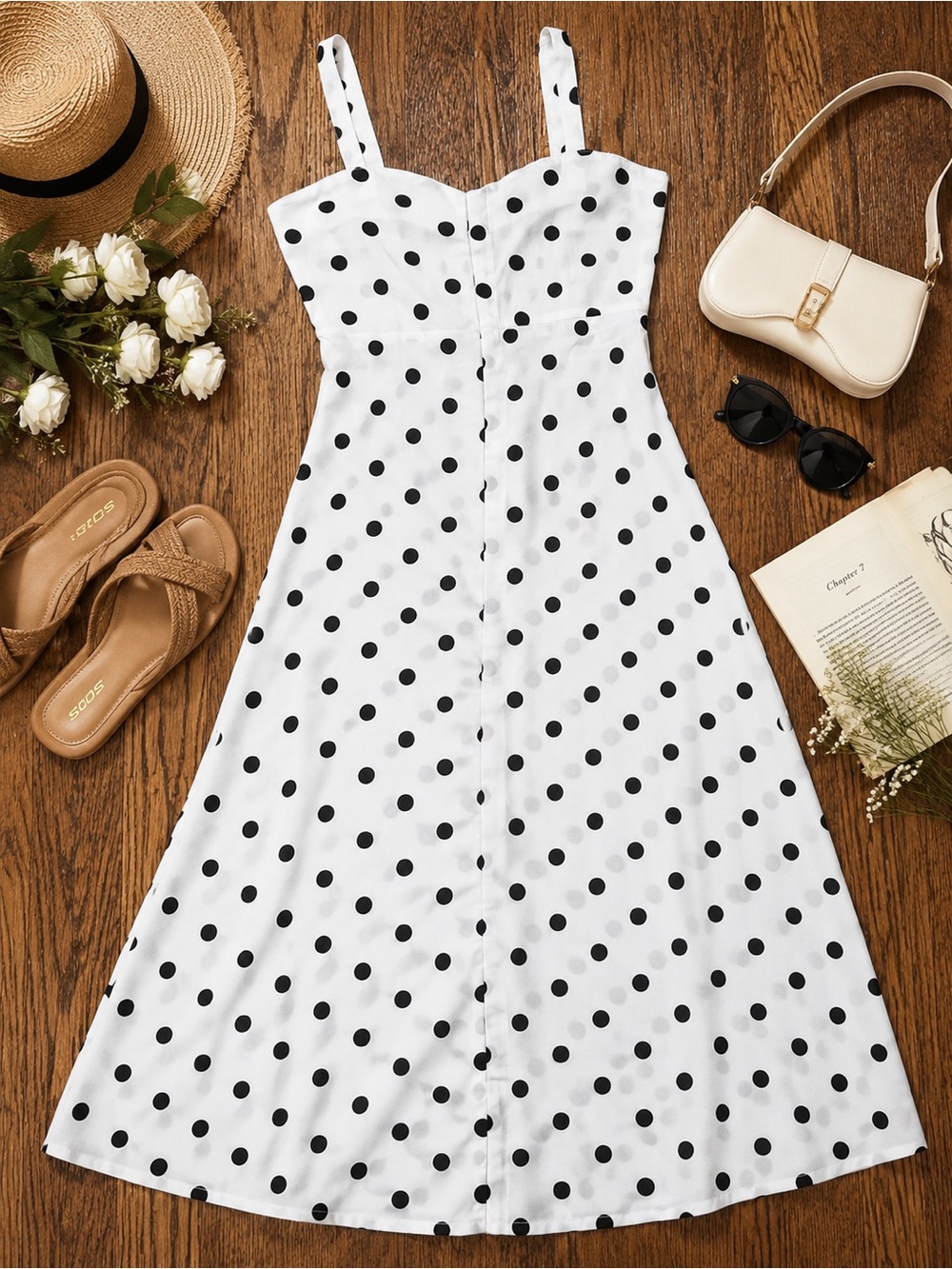 Women’s Polka Dot Midi Dress Size Small Black & White Spring Wedding Guest